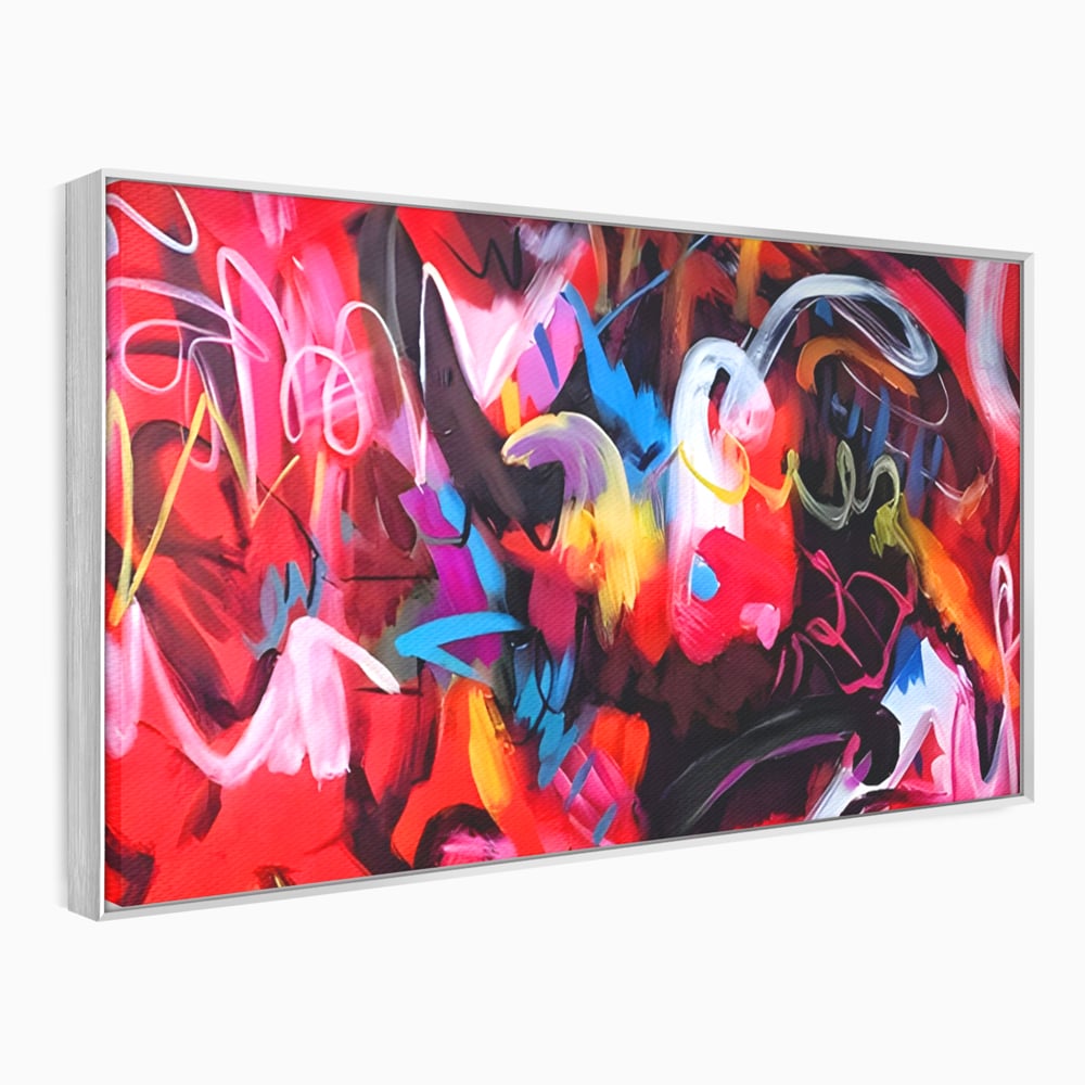 Tablou canvas cu tablou canvas cu graffiti rosu, in rama de aluminiu argintiu